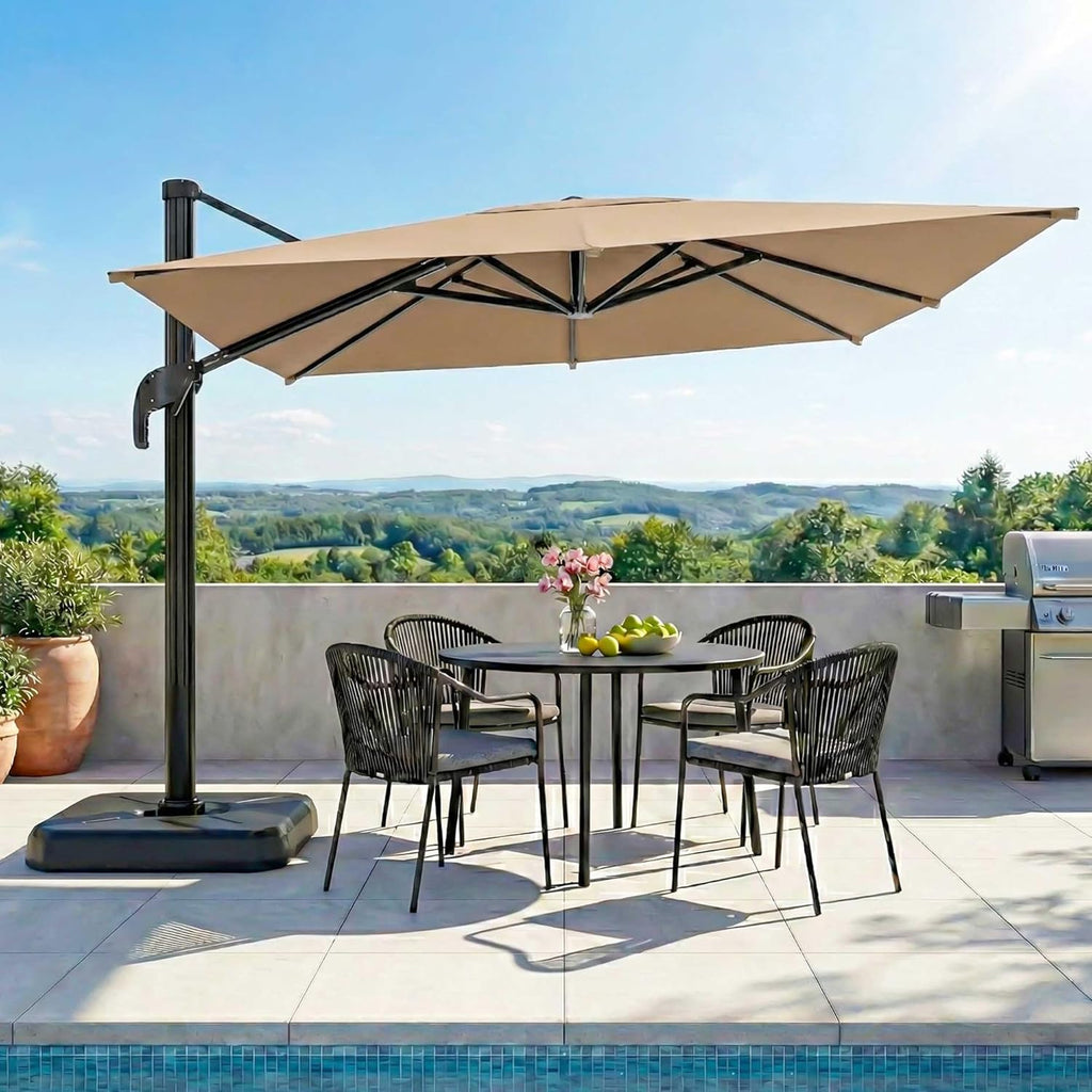 EO Living 10 Feet Patio Umbrella Outdoor Cantilever Square Umbrella Heavy Duty Aluminum Offset Umbrella with 360-degree Rotation for Garden Deck Pool Patio (Beige)