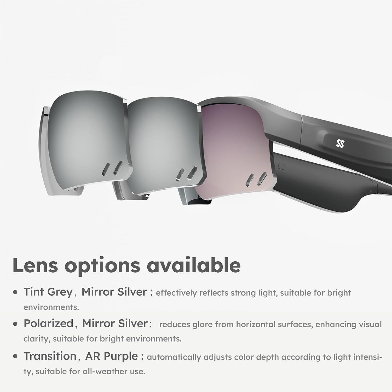 Sports Audio Sunglasses, Smart Bluetooth Glasses for Cycling, Running and Hiking. Black Frame & Transition AR Purple.
