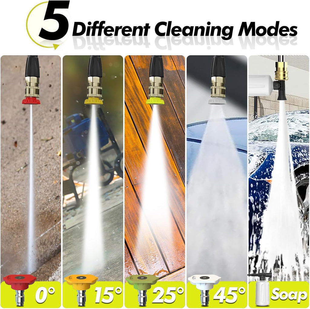 5000PSI PowerWasher with 4 Quick Connect Nozzles, Foam Cannon for Car, Lane, Patio Cleaning, Hydro Jet Pressure Hose Water Wand for Gutter Patio Car Garden Window, Yellow