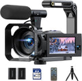 Camcorder Video Camera 5K 56MP - Dual Lens Vlogging Camera for YouTube with Night Vision 16X Digital Zoom 3" 270° Flip Touchscreen, 64GB Card, Microphone, Remote - Video Recorder for Content Creators