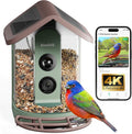 Kiwibit Solar Smart Bird Feeder with Camera No Subscription, AI Bird Species Identification, 4K HD Live Video & 8MP Photos, Wireless Outdoor Wild Bird Watching Gifts for Bird Lovers, Brown