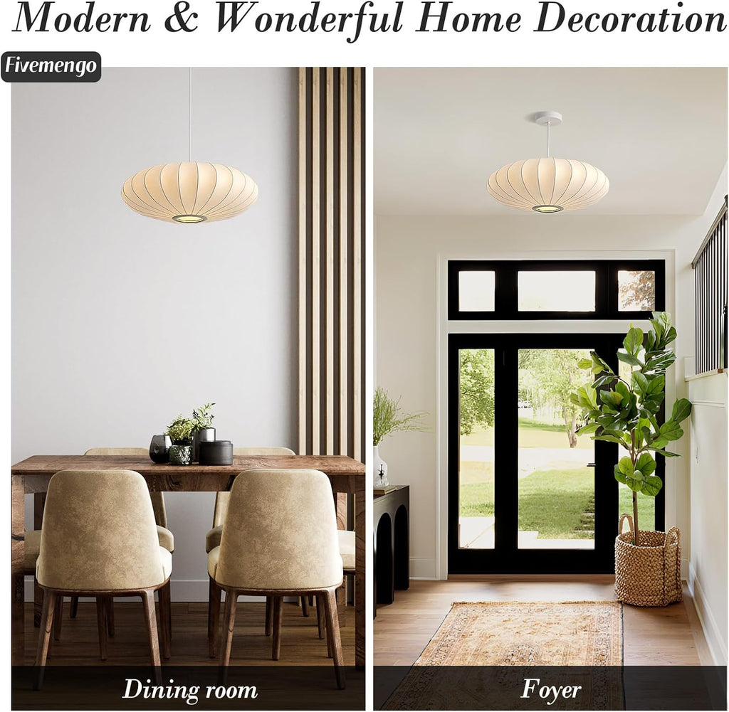 20 Inch Lantern Pendant Light, White Imitation Silk Lampshade, Bubble Pendant Light Fixture Ceiling Hanging Lamp Chandelier for Living Dinning Room Kitchen Island Bedroom Restaurant Cafe