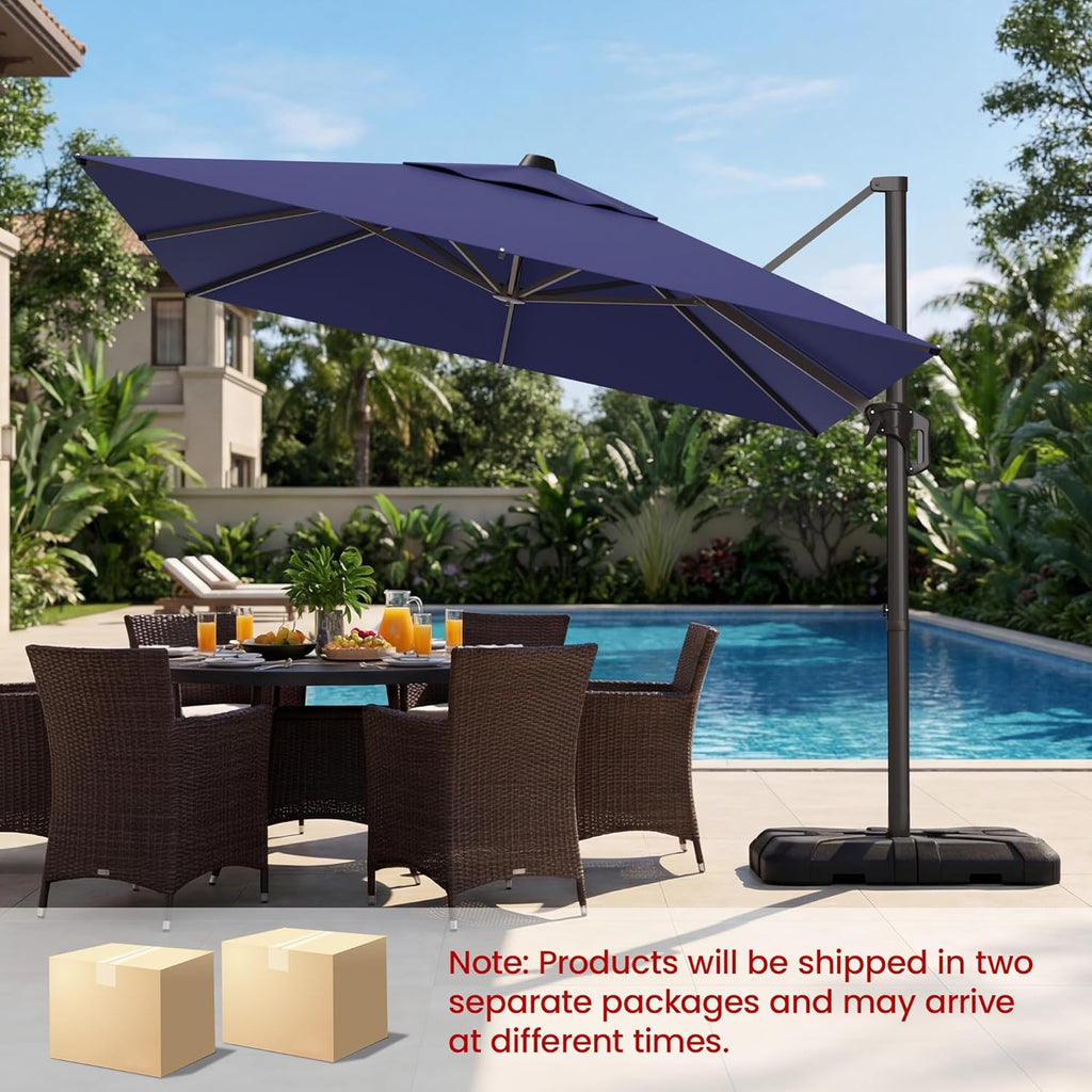 HASLE OUTFITTERS 9x12 FT Patio Cantilever Umbrella with Base, Outdoor Offset Large Rectangular Heavy Duty Umbrellas with 360° Rotation for Pool Garden Deck .Navy