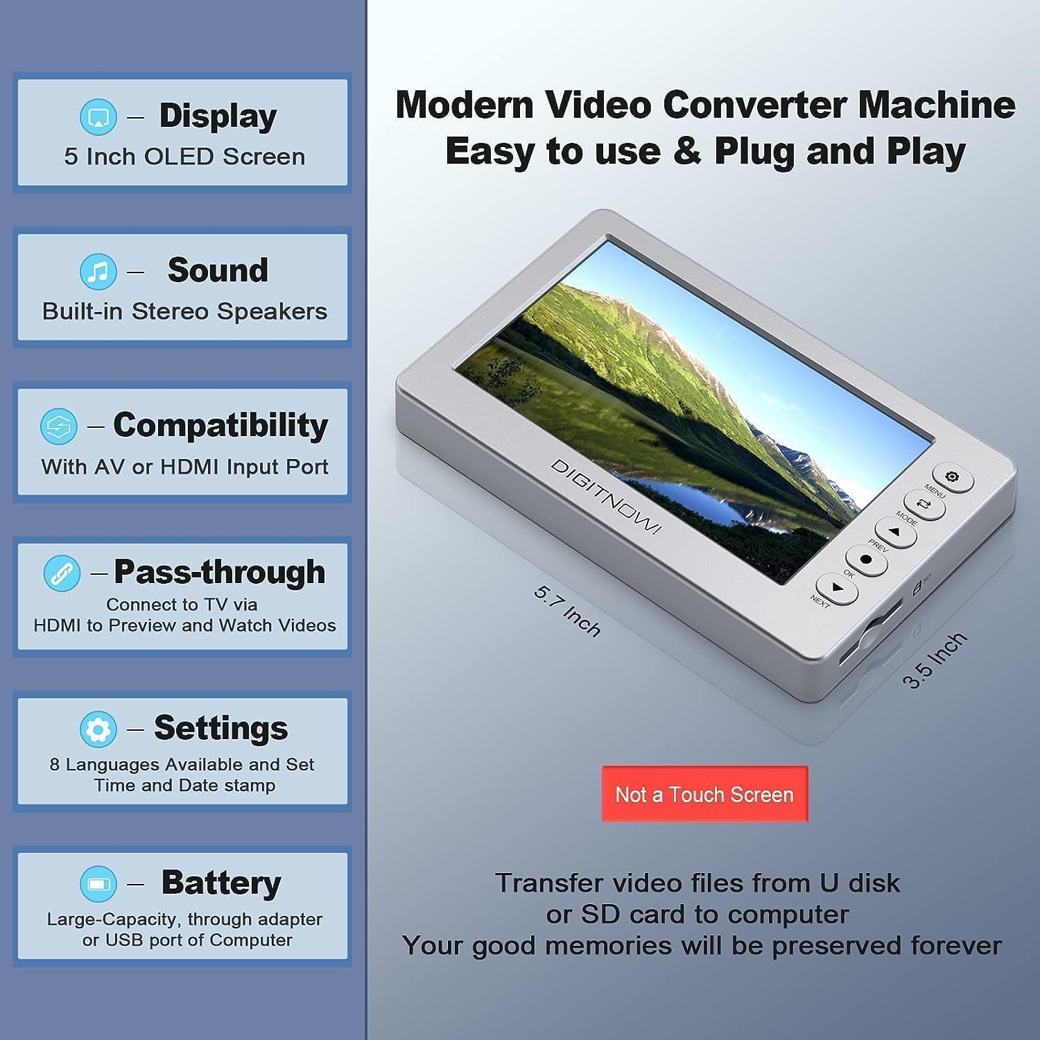 VHS to Digital Converter, Video to Digital Converter,1080P Video Converter Machine, Analog to Digital Converter, Video Audio Recording from VCR, VHS, DVD, Mini DV, Tapes, Hi8, Camcorders