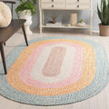 SAFAVIEH Washable Rug Outdoor Braided Collection - 6' x 9' Oval, Aqua & Pink, Handmade & Reversible, Non-Shedding & Easy to Clean, Ideal for Patio, Backyard, Mudroom (BRD318J)