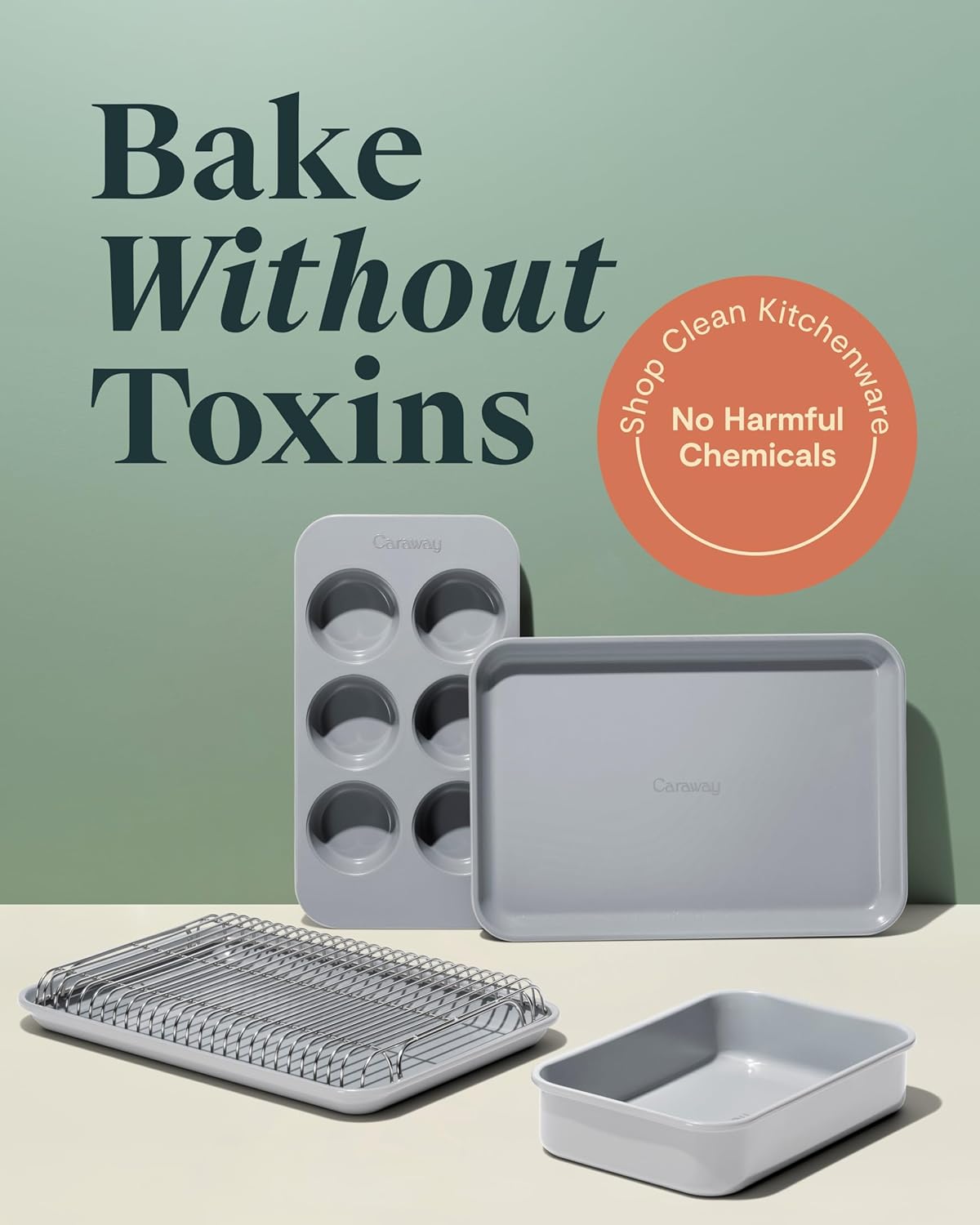 Caraway Mini Bakeware Set – Naturally Non-Stick, Non-Toxic Ceramic Coating – Compact Baking Pans Set for Small Kitchens & Ovens – Includes Baking Sheets, Muffin Pan, Cooling Rack & Storage - Cream