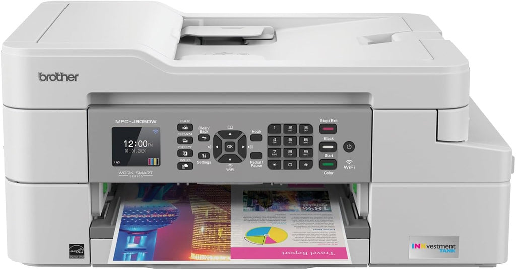 Brother MFC-J805DW INKvestmentTank Color Inkjet All-in-One Printer with Mobile Device and Duplex Printing with Up to 1-Year of Ink in-Box, White, One Size, Amazon Dash Replenishment Ready