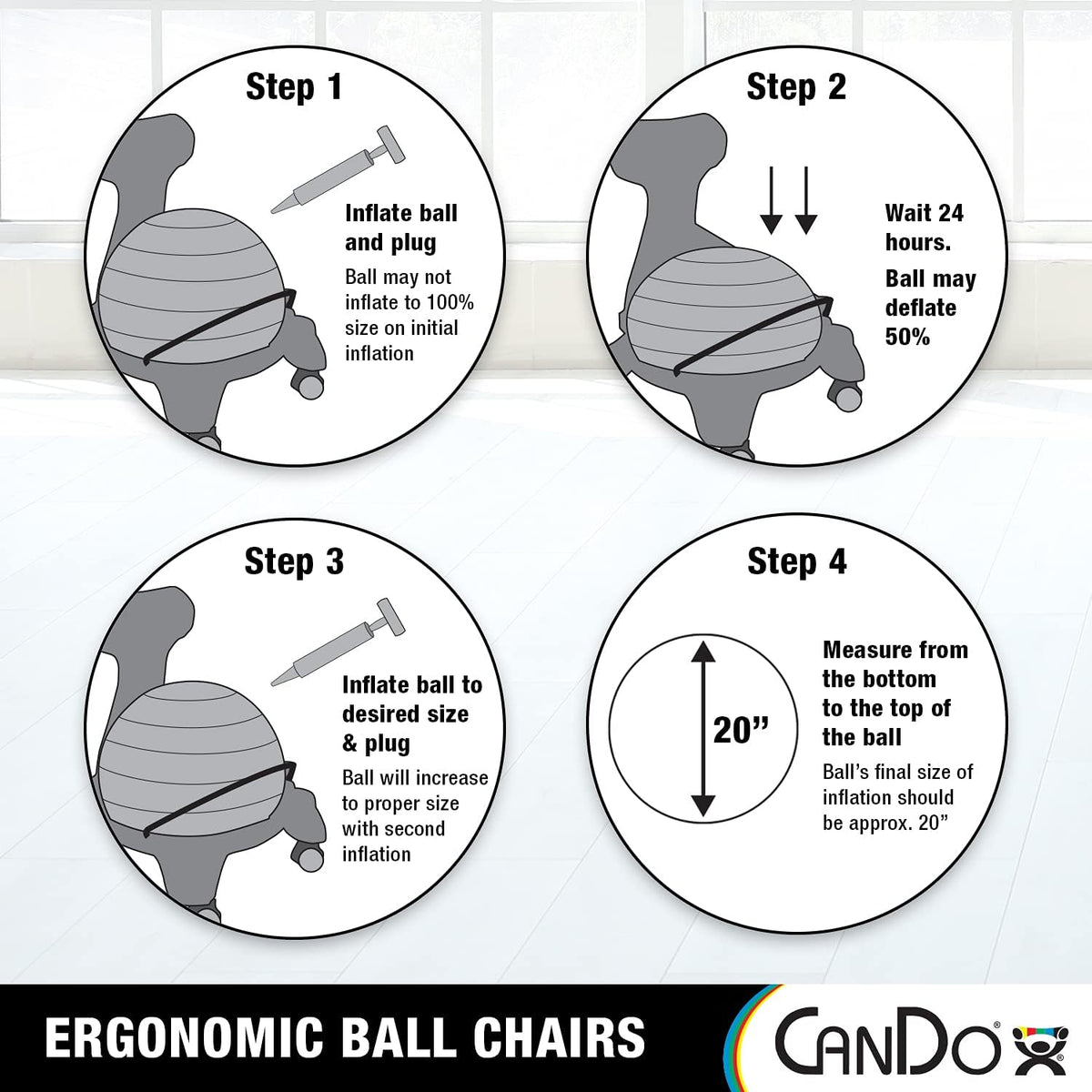 CanDo Metal Ball Chair - Inflatable Ergonomic Active Seating Exercise Ball Chair with Air Pump for Home, Office, and Classroom