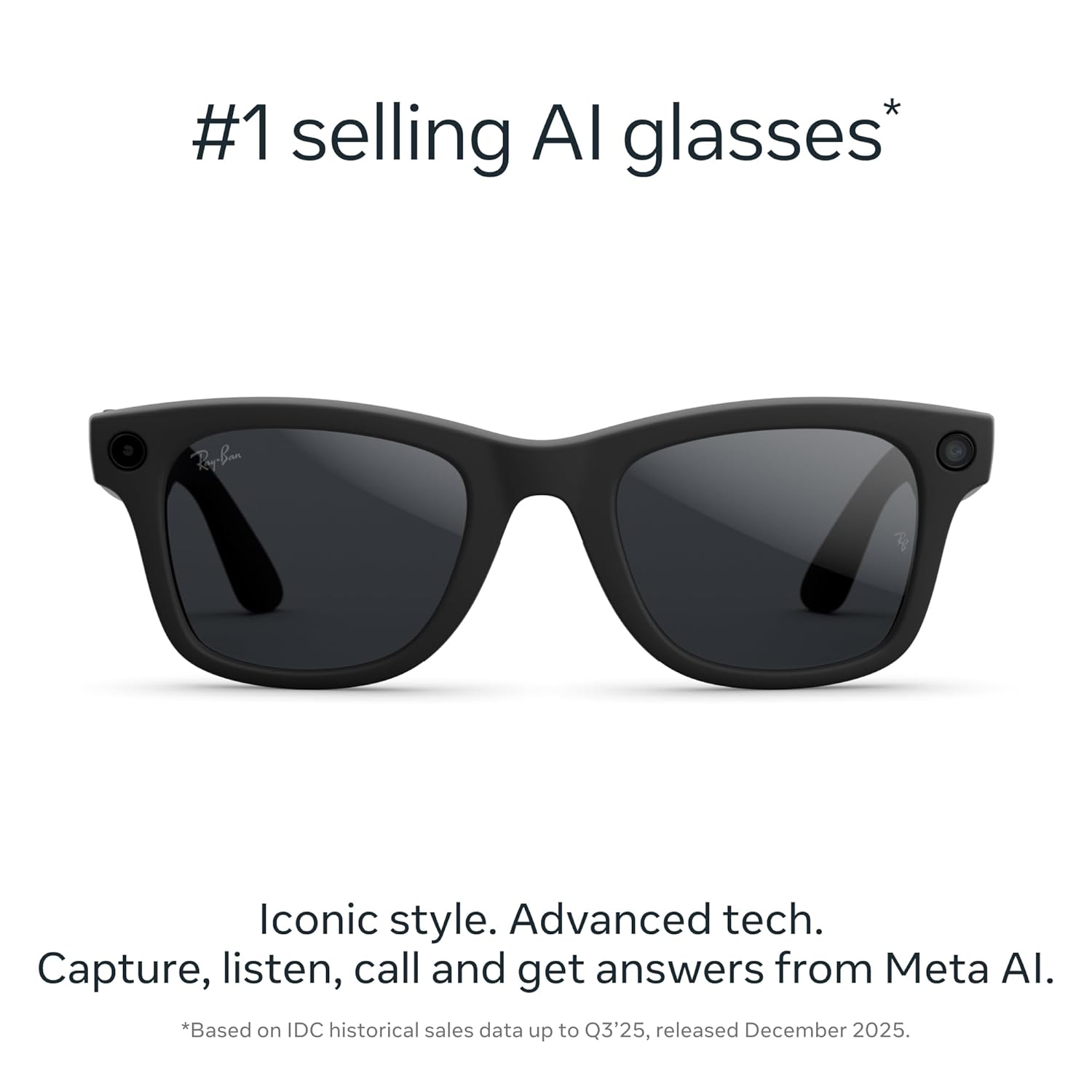 Ray-Ban Meta (Gen 2), Wayfarer Large, Matte Black | Smart AI Glasses for Men, Women — 2x Battery Life — 3K HD Resolution — 12 MP Ultra-Wide Camera, Audio, Video — Transitions® Grey Lenses