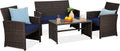 Best Choice Products 4-Piece Outdoor Wicker Patio Conversation Furniture Set for Backyard w/Coffee Table, Seat Cushions - Brown/Navy