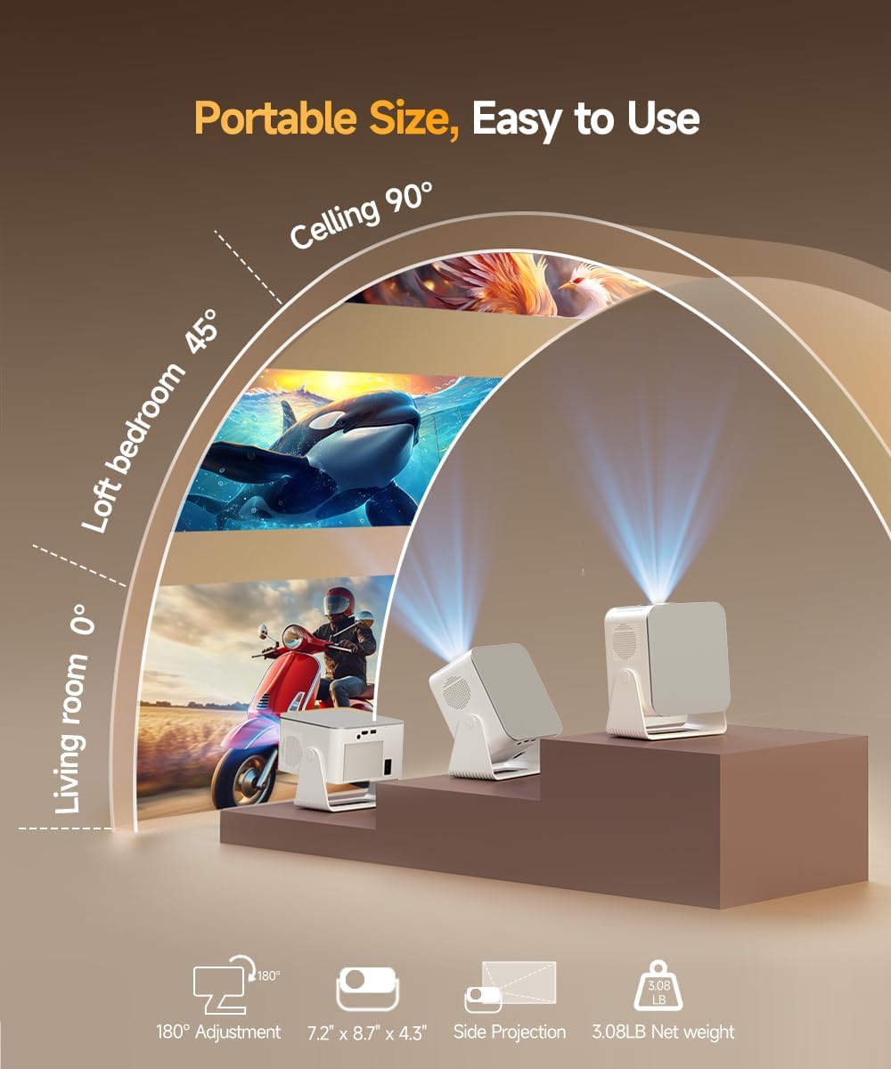 Smart Projector with 4K 8K Support, Mini Projector with Wifi6 and Bluetooth5.4, 600 ANSI, Auto Focus & Obstacle Avoidance 1080P Portable Movie Proyector for Home Outdoor, Magcubic HY350Max