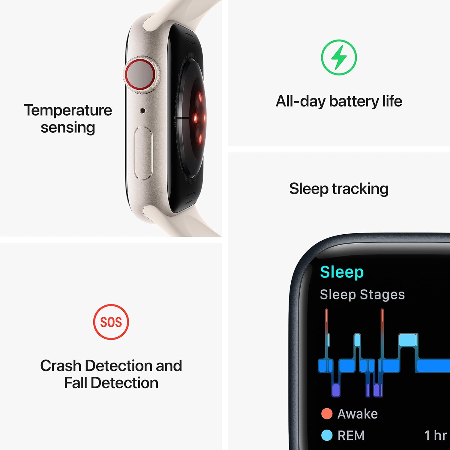 Apple Watch Series 8 GPS + Cellular 45mm Smart Watch w/Silver Aluminum Case with White Sport Band - S/M. Fitness Tracker, Blood Oxygen & ECG Apps, Always-On Retina Display, Water Resistant