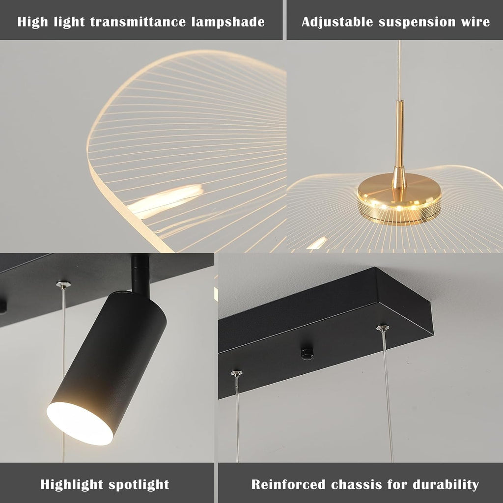 Siittoo Modern Chandeliers for Dining Room, 40in Dimmable LED Pendant Lights Kitchen Island with Remote Control, Adjustable Height Kitchen Island Lighting Fixture with Spotlights(34W, 6-Light)