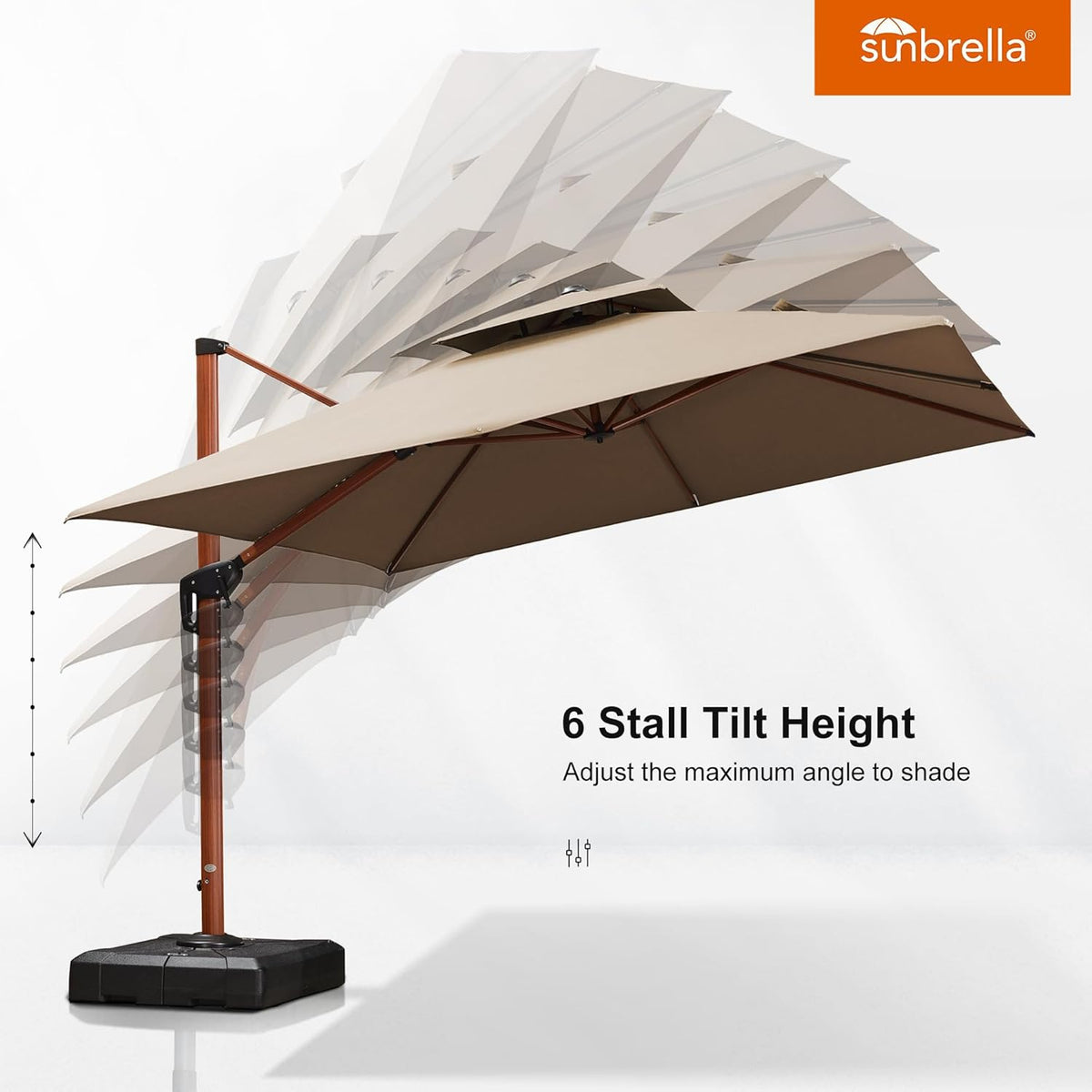 PURPLE LEAF 10 Feet Wood Pattern Square Patio Umbrella With Base Double Top Deluxe Umbrellas Cantilever Outdoor Umbrella Garden Deck Pool Umbrellas, Heather Beige