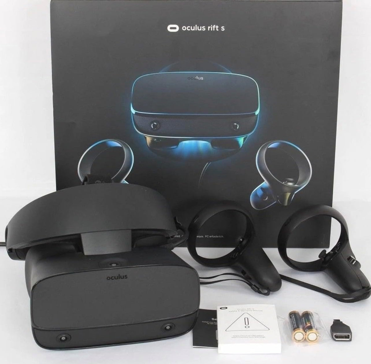 Oculus - Rift S PC-Powered VR Gaming Headset - Black - Touch Controller, 3D Positional Audio, Built-in Room-Scale Insight Tracking, Fit Wheel Adjustable Halo Headband - BROAGE 3FT USB Extension Cable