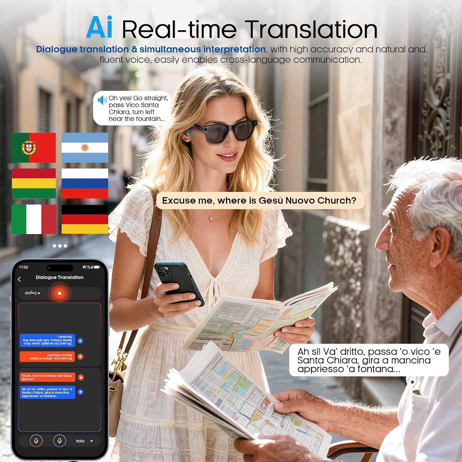 Nemheng AI Smart Glasses with 800mp Camera – Real-Time Translation in 139 Languages,1200p Video Recording,Open-Ear Audio,Object Recognition for iOS Android