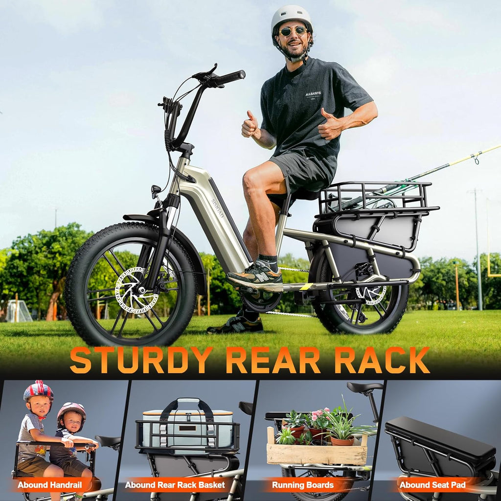 SISIGAD Family Electric Bike with Child Seat - Peak 1500W Motor, 20" Fat Tire Ebike, 48V 15Ah Removable Battery, Step-Through Frame, Dual Hydraulic Brakes .LCD & APP Control, UL 2849 Certification