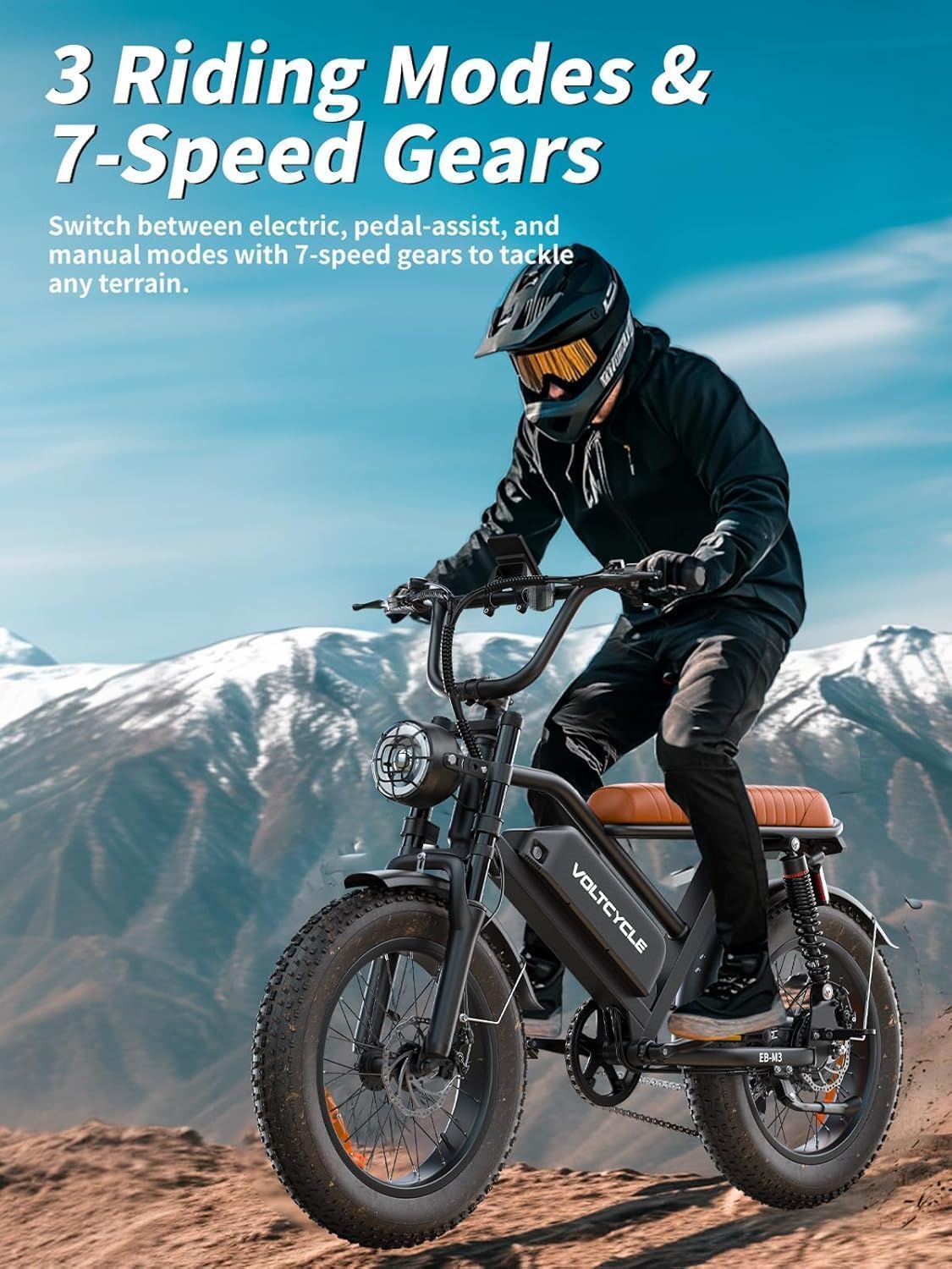 Electric Bike for Adults, 1500W Peak Motor 28 MPH 50Miles Fat Tire Ebike with 48V Removable Battery 20"x4.0" Electric Dirt Bike Hydraulic Suspension and 7-Speed,All-Terrain Unisex ebikes