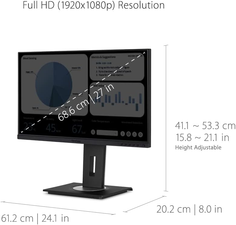 ViewSonic VG2748A 27" IPS 1080p Ergonomic Monitor with Ultra-Thin Bezels, HDMI, DisplayPort, USB, VGA (Renewed)