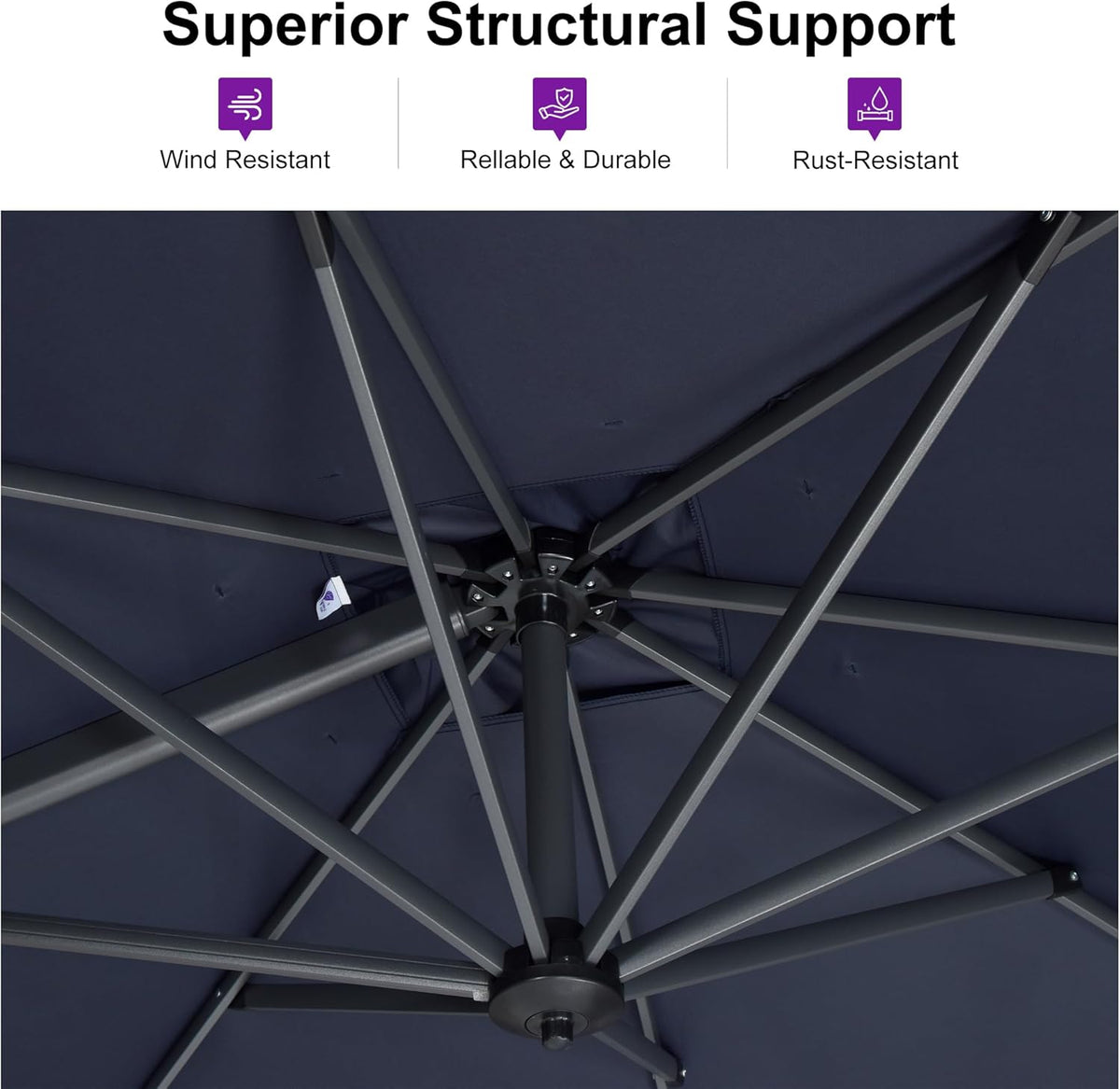 PURPLE LEAF Patio Umbrella with Base 10 Feet Outdoor Cantilever Square Umbrella Aluminum Offset Umbrella with 360-degree Rotation for Garden Deck Pool Patio, Navy Blue