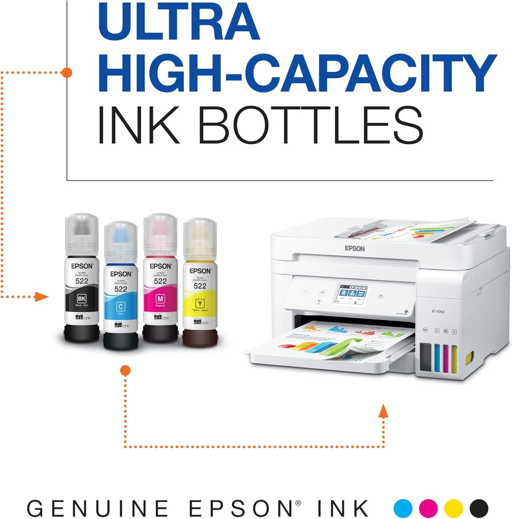 Epson EcoTank ET-2800 Wireless Color All-in-One Cartridge-Free Supertank Printer & 522 EcoTank Ink Ultra-high Capacity Bottle Black (T522120-S)