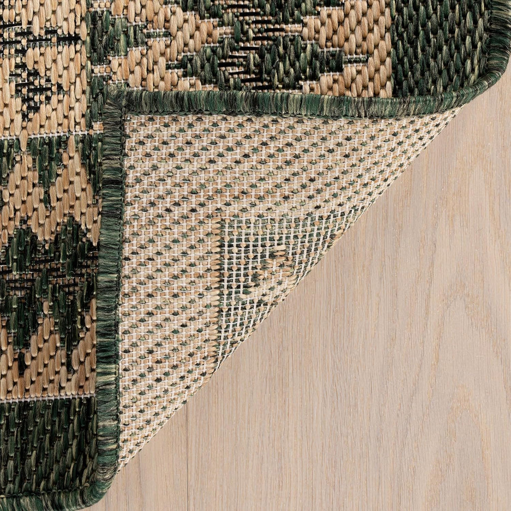 Dash & Albert Essoria Green Indoor/Outdoor Rug Rug, 8 X 10 Feet, Green/Black Bordered Pattern