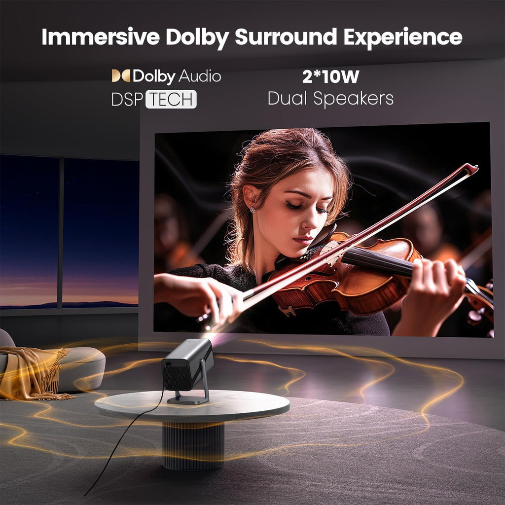 Built-in Apps & 4K Support & Auto Focus- Smart Projector with WiFi 6 and 2-Way Bluetooth, Dolby Audio/ Auto Keystone/Zoom,360°Adjustable Stand, iWIMIUS Mini Portable Outdoor Proyector w/ HDMI ARC