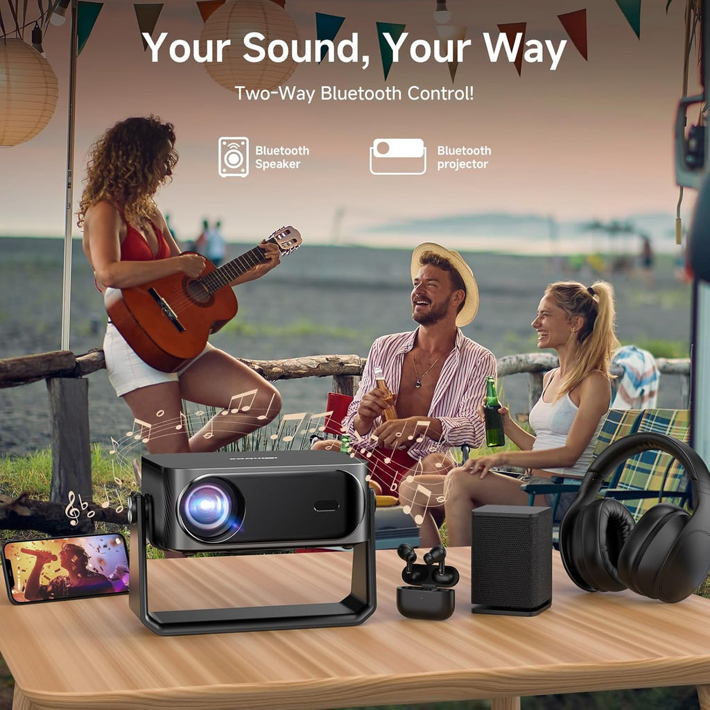 2000 ANSI/Auto Focus & Keystone/Built-in APP 4K Outdoor Projector with Wifi and Bluetooth, Smart Portable Projector with Built in Apps YouTube/PrimeVideo & Dolby, Home Theater Projector with HDR10+