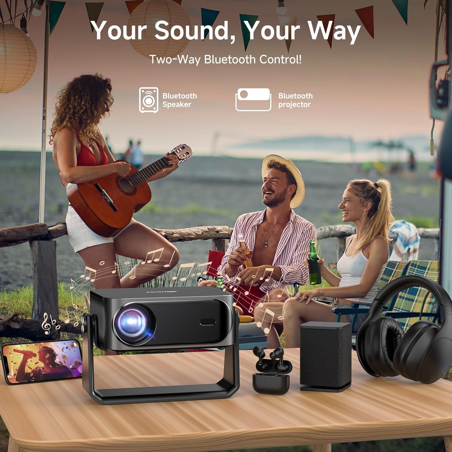 2000 ANSI/Auto Focus & Keystone/Built-in APP 4K Outdoor Projector with Wifi and Bluetooth, Smart Portable Projector with Built in Apps YouTube/PrimeVideo & Dolby, Home Theater Projector with HDR10+