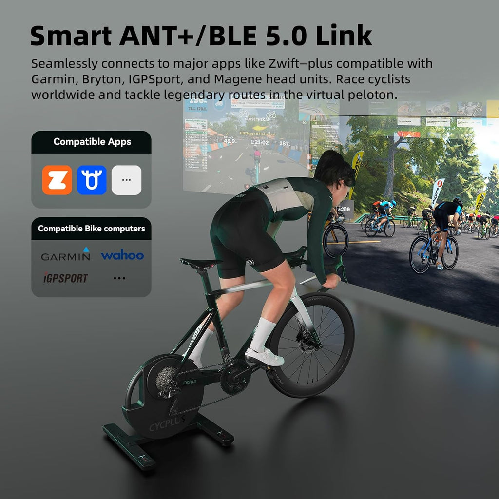 CYCPLUS R200 Smart Indoor Bike Trainer, 2200W Brushless Motor, 19% Gradient Simulator, Virtual Shifting, Uphill/Downhill Simulation, Super Silence for Realistic Indoor Cycling(Cassette Not Included)
