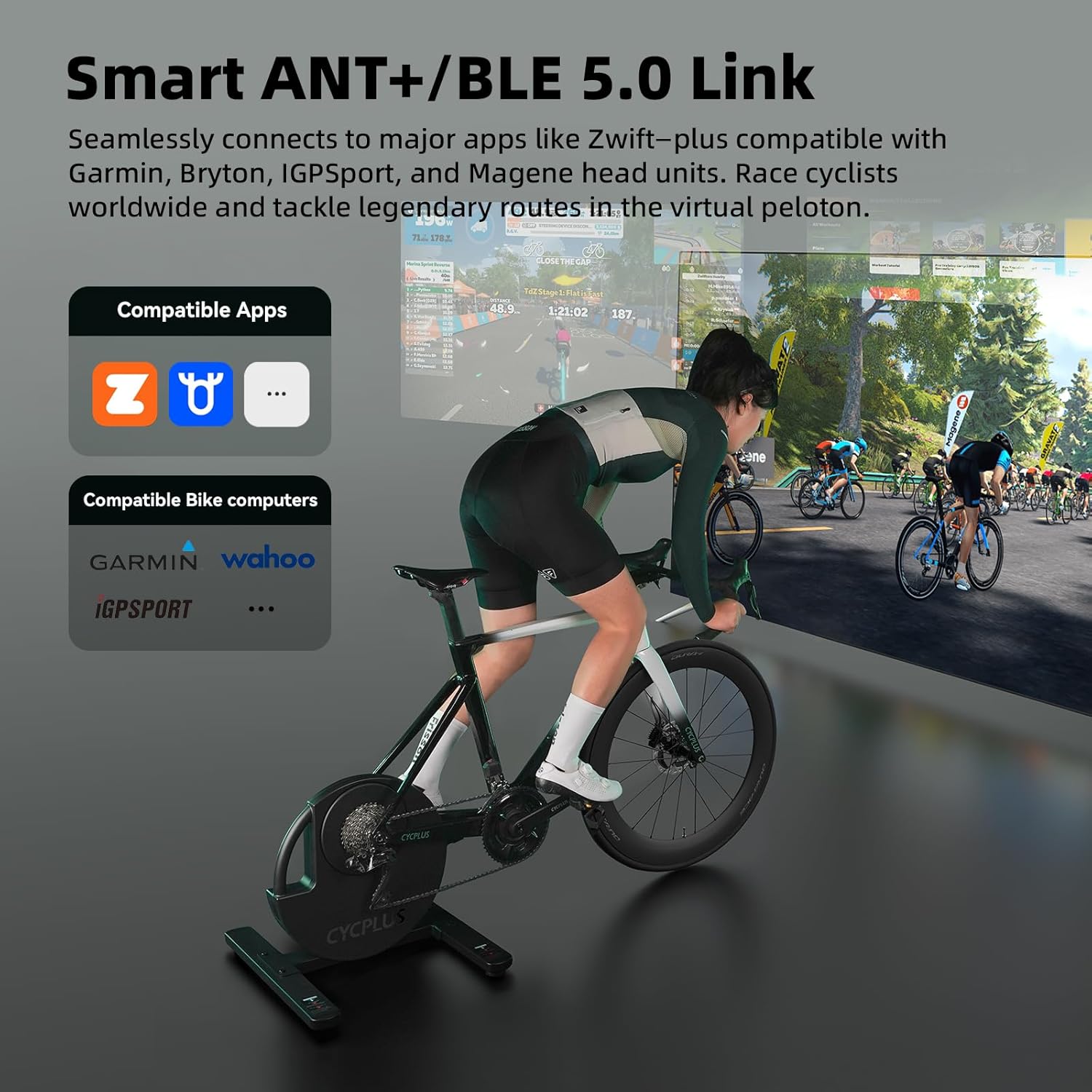 CYCPLUS R200 Smart Indoor Bike Trainer, 2200W Brushless Motor, 19% Gradient Simulator, Virtual Shifting, Uphill/Downhill Simulation, Super Silence for Realistic Indoor Cycling(Cassette Not Included)