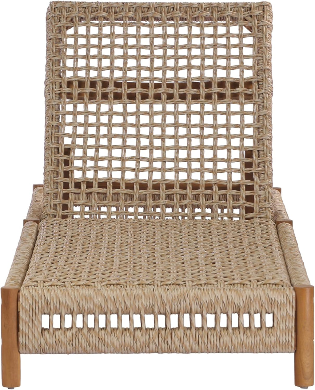 Christopher Knight Home Mercer Acacia Wood Chaise Lounge Chair Outdoor, Poolside Sun Lounger Recliner with Wicker Seat, Patio Outdoor Chaise Lounge, Adjustable Backrest Single Lounge Sofa, Teak+Beige