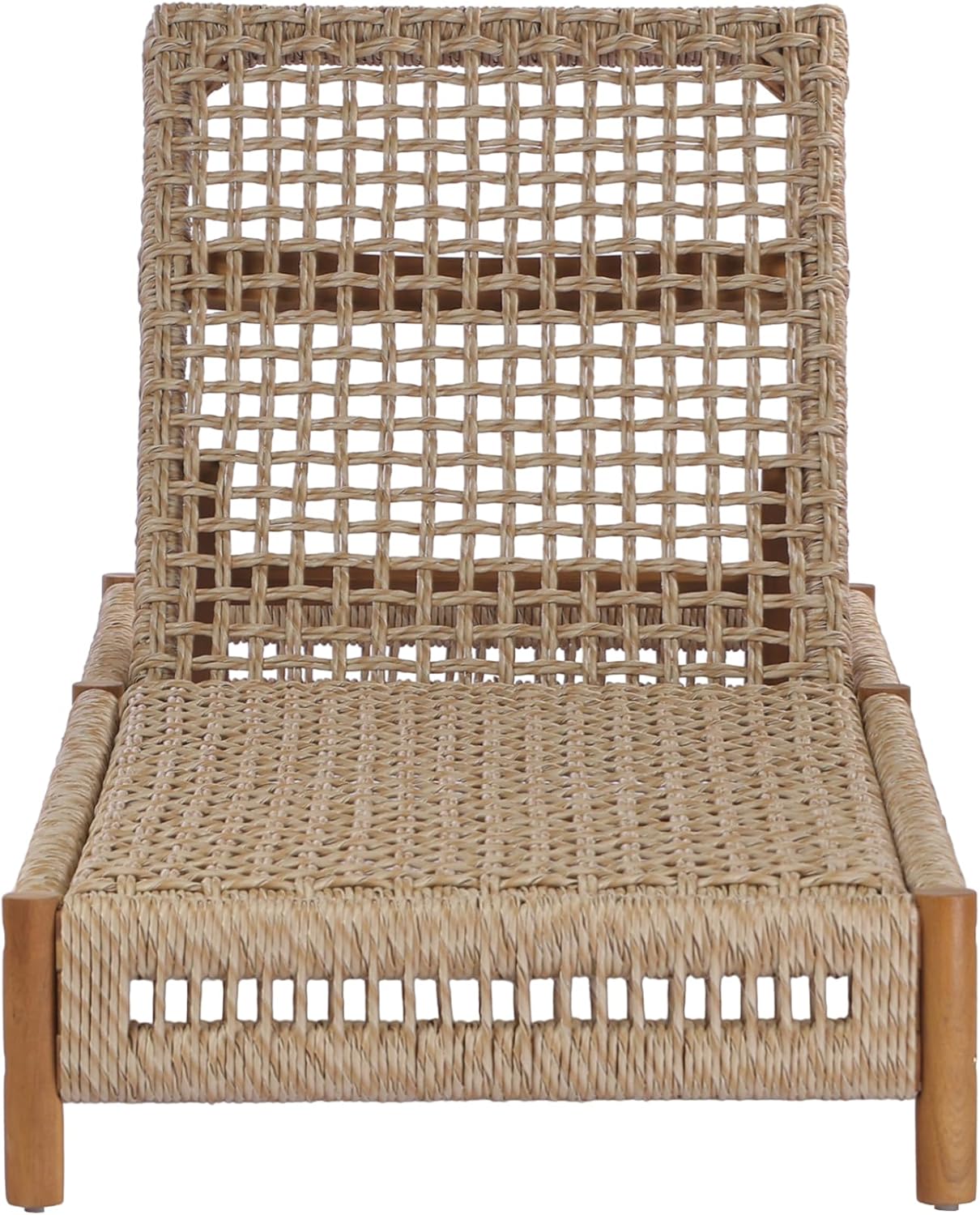 Christopher Knight Home Mercer Acacia Wood Chaise Lounge Chair Outdoor, Poolside Sun Lounger Recliner with Wicker Seat, Patio Outdoor Chaise Lounge, Adjustable Backrest Single Lounge Sofa, Teak+Beige
