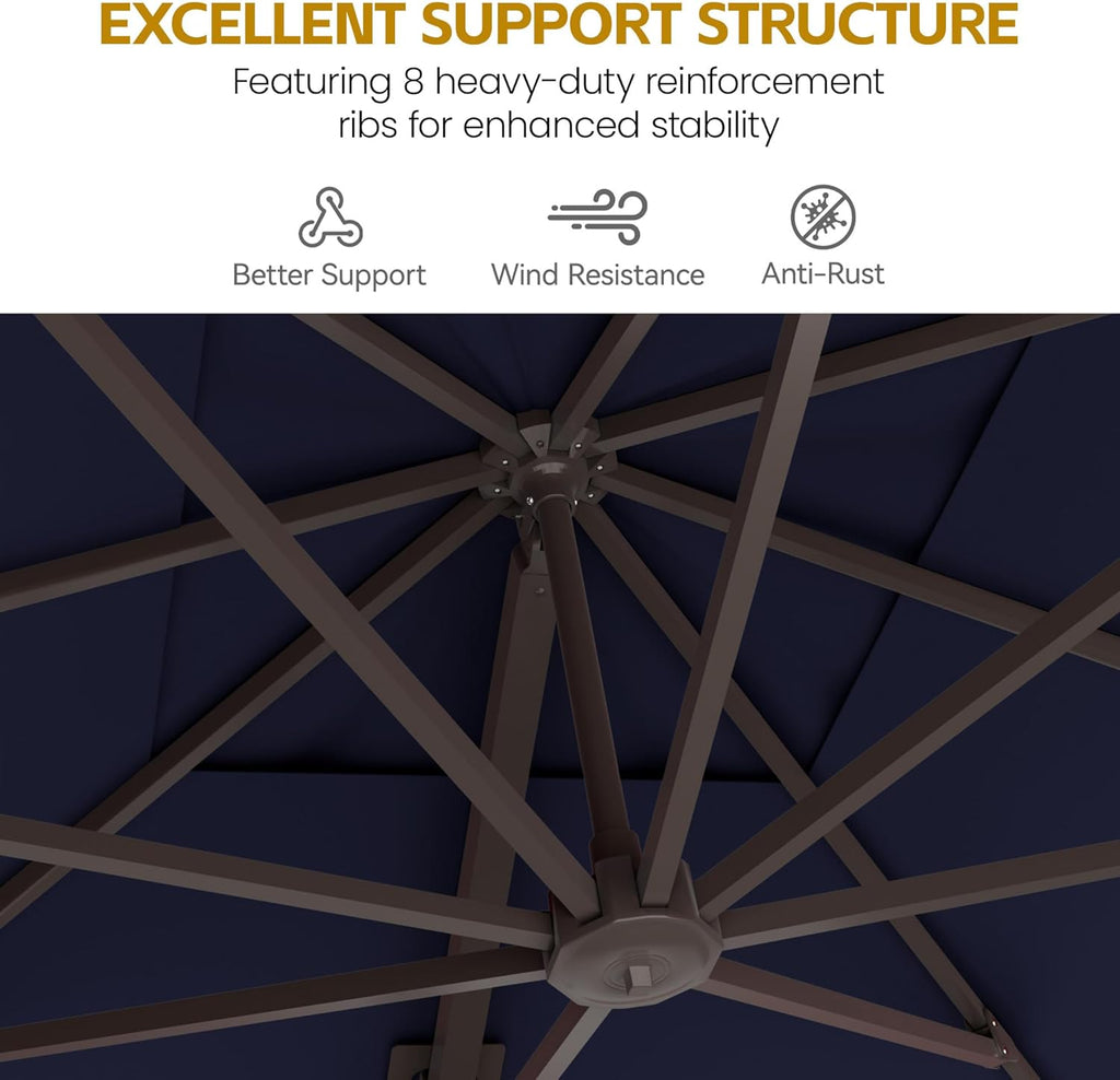 HASLE OUTFITTERS 9x12 FT Patio Cantilever Umbrella with Base, Outdoor Offset Large Rectangular Heavy Duty Umbrellas with 360° Rotation for Pool Garden Deck .Navy