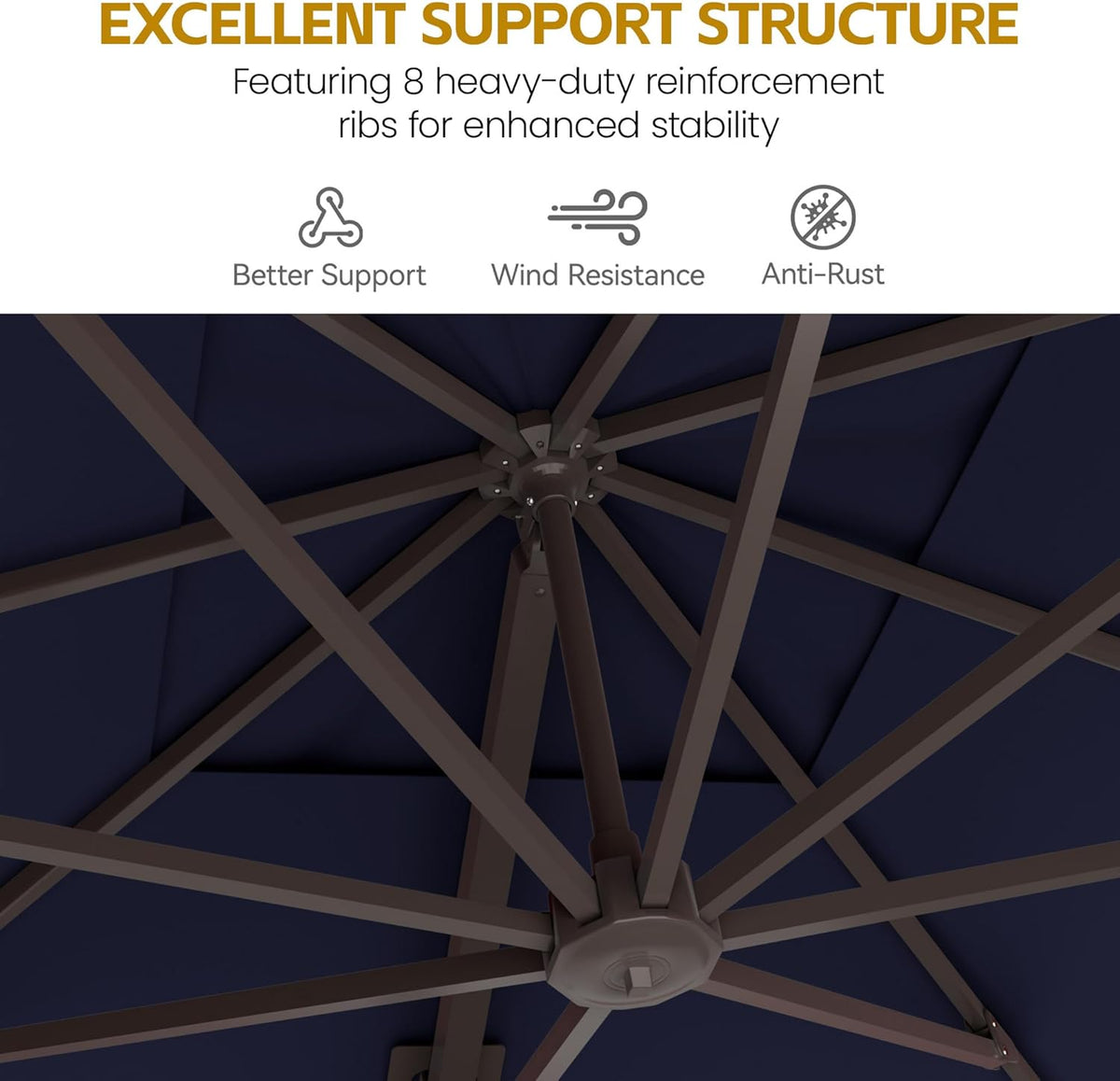 HASLE OUTFITTERS 9x12 FT Patio Cantilever Umbrella with Base, Outdoor Offset Large Rectangular Heavy Duty Umbrellas with 360° Rotation for Pool Garden Deck .Navy