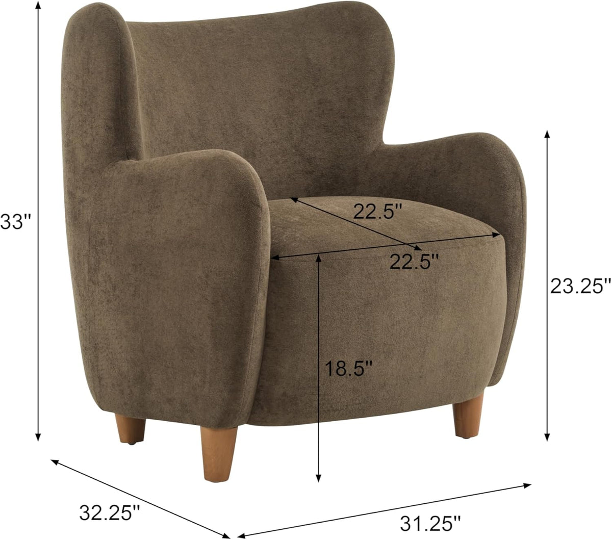 Christopher Knight Home Auden Wingback Accent Chair, Fabric Club Chair, Velvet Upholstered Armchair, Curved Backrest Single Sofa, Soft Cushion Seating, Reading Lounge Chair for Living Room, Brown