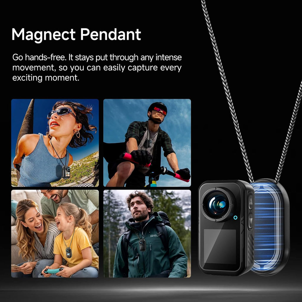 4K Mini Action Camera, EIS Stabilization, 130° Wide Angle, Dual Touchscreen, Pre-Record, Waterproof for Vlogging, Outdoor Adventures(Black, 128, GB)