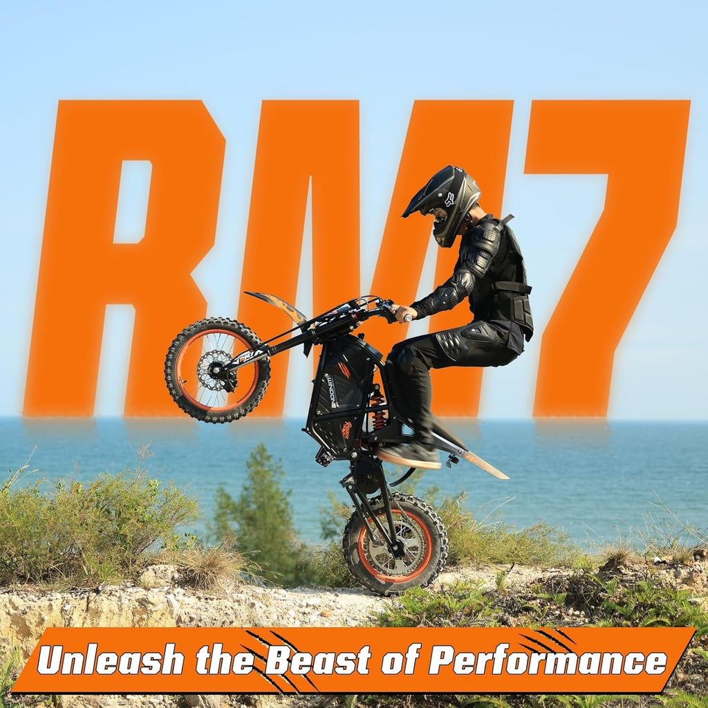 RM7 Electric Dirt Bike for Adults & Teens, 2200W Peak Ebike, 48V 22.5Ah, 37 MPH, 45 Miles, 14"/12" Tire Off-Road Electric Motorcycle, Dual Hydraulic Brakes, Fit Age 13+