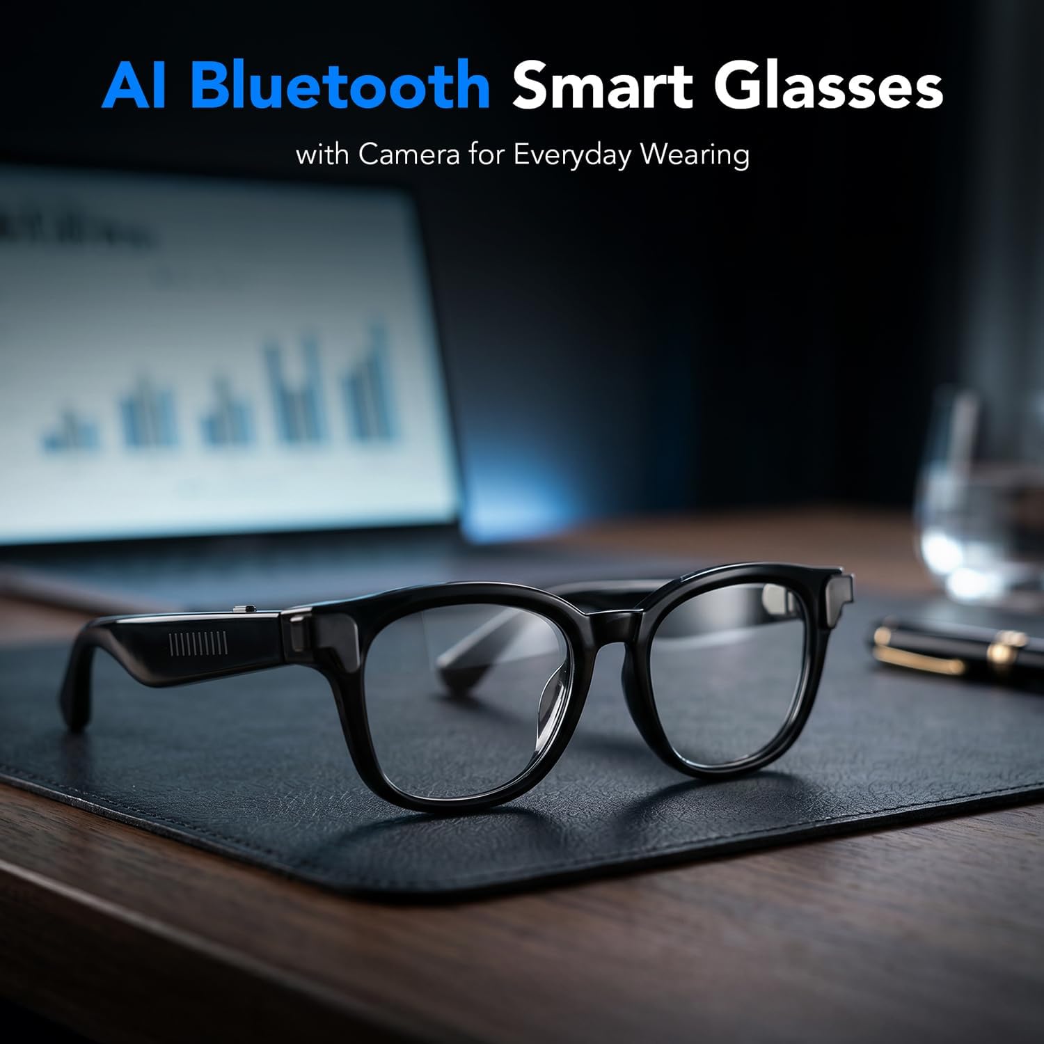 King Will AI Smart Bluetooth Glasses with 8MP Wide Angle Camera, Magnetic Flip Privacy Cover, Flexible 90° Bendable Spring Hinge, 1200P Anti-Shock Video Recording for Business Casual, Clear Lens