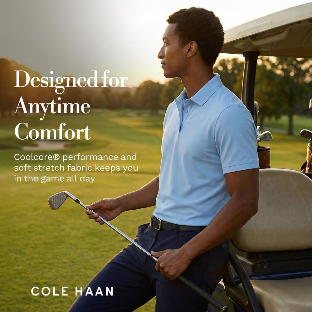 Cole Haan Ashland Golf Polo Shirts for Men - Sophisticated Premium Jersey Knit with Stretch and Cooling Moisture Management