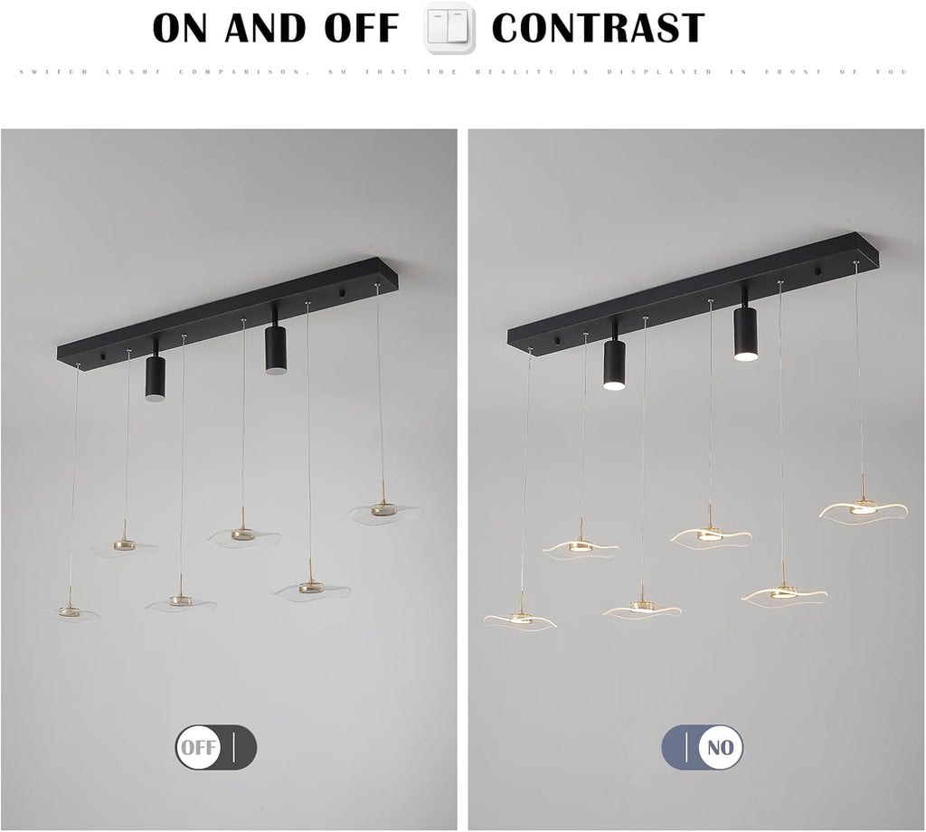 Siittoo Modern Chandeliers for Dining Room, 40in Dimmable LED Pendant Lights Kitchen Island with Remote Control, Adjustable Height Kitchen Island Lighting Fixture with Spotlights(34W, 6-Light)