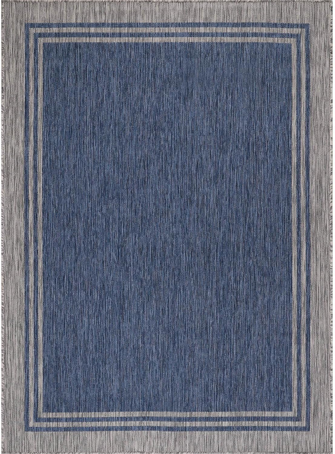 Luul Home Bordered Outdoor Rug 10x14 Washable Outside Carpet for Indoor Patio Porch Waterproof Easy Cleaning Non Shedding Area Rugs Navy 10 x 14