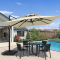 10x10 FT Cantilever Patio Umbrella Double Top Outdoor Square Large Heavy Duty Aluminum Offset Umbrellas with 7 Level Tilt 360-degree Rotation for Pool Garden Deck, Beige