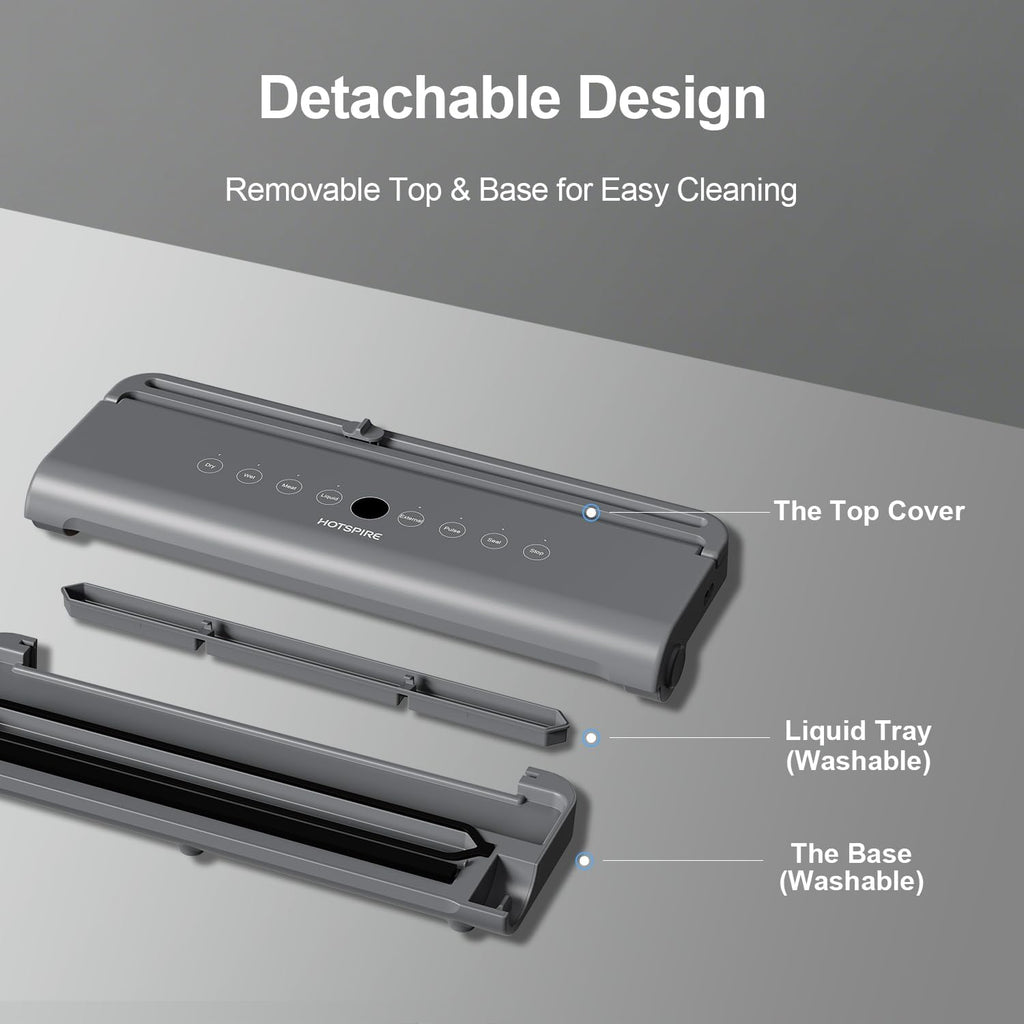 Food Vacuum Sealer Machine, Powerful & Continuous Vacuum Sealing for Kitchen Storage & Meal Prep, Wet & Dry Food Sealing, Detachable Upper & Lower Design for Easy Cleaning, Includes 50 Bags