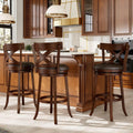Sophia & William Swivel Bar Stools Set of 3, 30 Inch Bar Height Barstools with Cross Back & Solid Wood Legs,Faux Leather Kitchen Stools
