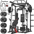 SunHome Smith Machine, Power Cage Squat Rack with Smith Bar, LAT Pull-Down Systems, Cable Crossover Machine and Cable Attachment for Home Gym