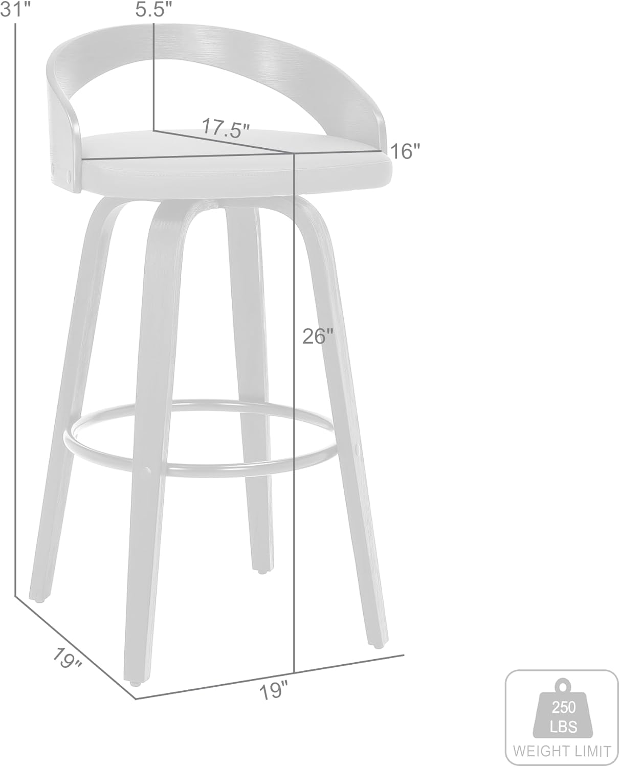 Armen Living Sonia 26" Counter Height Swivel Brown Faux Leather and Walnut Wood Bar Stool - Set of 2