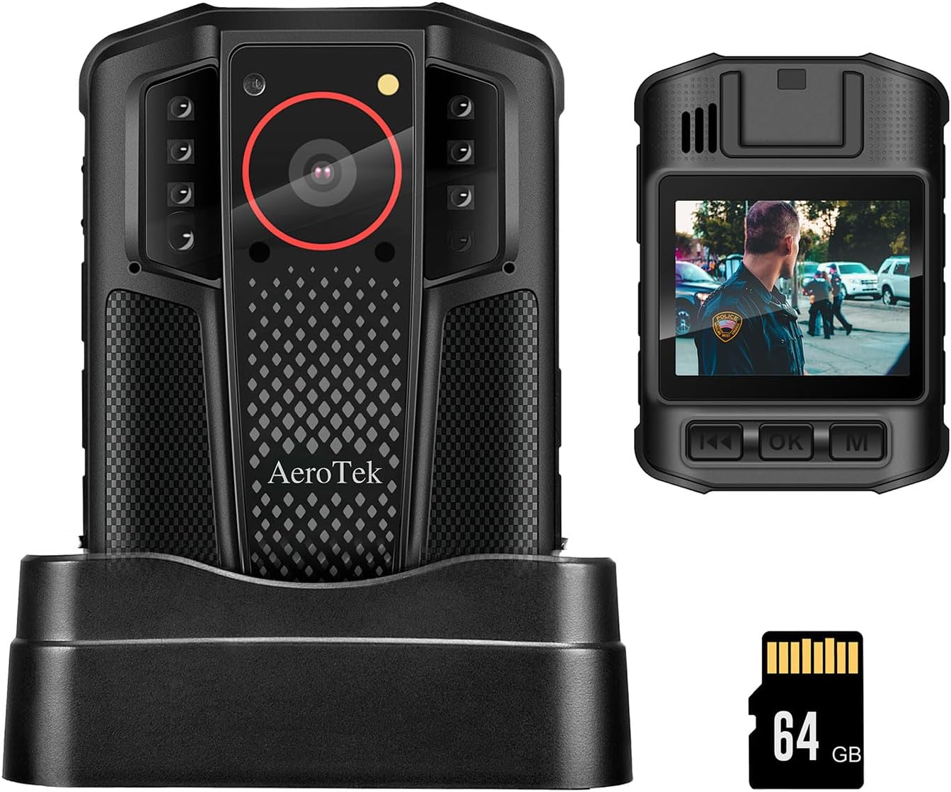 AeroTek Mini 4K Body Camera with Audio and Video Recording, GPS Bodycam with Ultra Infrared Night Vision and Fast Charging for Police, Law Enforcement and Delivery