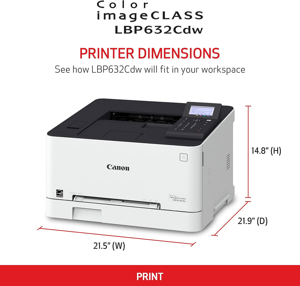 Canon imageCLASS LBP632Cdw - Wireless Duplex Color Laser Printer, Single Function, Home Office, Mobile Ready, 22 PPM Color, White