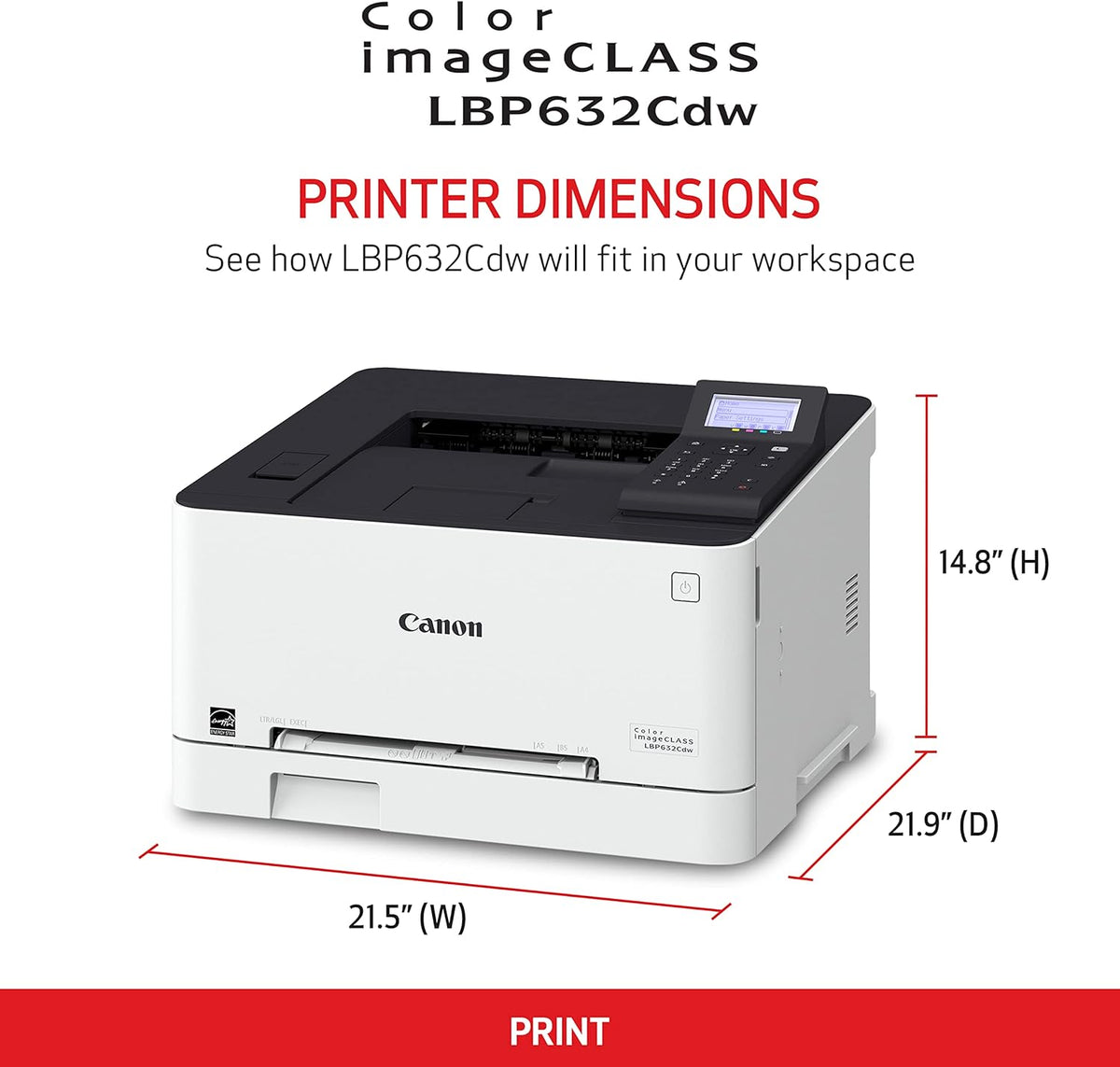 Canon imageCLASS LBP632Cdw - Wireless Duplex Color Laser Printer, Single Function, Home Office, Mobile Ready, 22 PPM Color, White